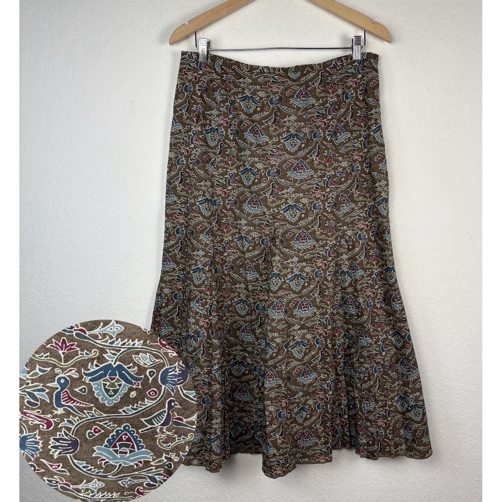 Vtg Peruvian Connection Maxi Skirt Size 12 100% Pima Cotton Bird Trumpet 90s